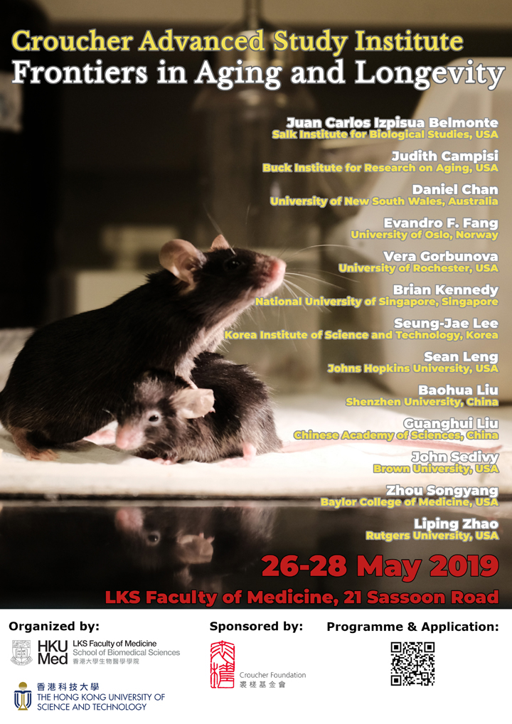 ASI, scheduled for May 26-28, 2019, at LKS Faculty of Medicine, 21 Sassoon Road, will feature prominent speakers such as Juan Carlos Izpisua Belmonte (Salk Institute for Biological Studies, USA), Judith Campisi (Buck Institute for Research on Aging, USA), Daniel Chan (University of New South Wales, Australia), Evandro F. Fang (University of Oslo, Norway), Vera Gorbunova (University of Rochester, USA), Brian Kennedy (National University of Singapore, Singapore), Seung-Jae Lee (Korea Institute of Science and Technology, Korea), Sean Leng (Johns Hopkins University, USA), Baohua Liu (Shenzhen University, China), Guanghui Liu (Chinese Academy of Sciences, China), John Sedivy (Brown University, USA), Zhou Songyang (Baylor College of Medicine, USA), and Liping Zhao (Rutgers University, USA).